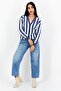 Women V-Neck Stripe Knitted Cardigan, Blue - 3