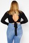 Women Turtle Neck Long Sleeve Tie Back Detail Cropped Sweater, Black - 4