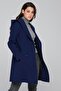 Hooded Double-Breasted Coat with Belt Detail Cobalt Blue 3844 - 6