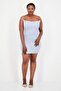 Women Plus Size Textured Casual Mini Dress, Dusty Blue - 2