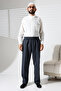 Men's Elastic Waist Pocketed Hac and Umrah Winter Wool Effect Shalwar Trousers - Blue (İsr) - 3