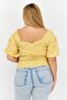 Women Off Shoulder Short Sleeve Allover Print Top, Yellow - 2