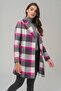 Belted Waist Lined Plaid Patterned Coat Fuchsia 3927-E - 5