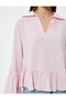 Ruffle Blouse Polo V Neck Long Sleeve Textured Viscous Fabric Comfortable Fit - 5
