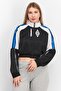 Women Mock Neck Long Sleeve Brand Logo Crop Top Sweatshirt, Black And White