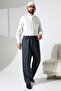 Men's Elastic Waist Pocketed Hac and Umrah Winter Wool Effect Shalwar Trousers - Blue (İsr) - 2