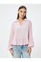 Ruffle Blouse Polo V Neck Long Sleeve Textured Viscous Fabric Comfortable Fit - 3