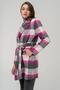 Belted Waist Lined Plaid Patterned Coat Fuchsia 3927-E - 4