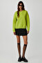 Vaneltina Women's Fleece Lined 3 Yarn Organic Cotton Oversize Basic Crew Neck Pistachio Green Sweatsh - 5