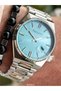Blue Dial, Calendar Steel Band Silver Color Men's Wrist Watch Bracelet - 4