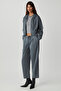 Jill Women's Relaxed Fit Comfortable Fit Hooded Zippered Knitted Crop Dark Gray Sweatshirt - 3