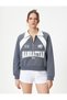 Polo Neck Sweatshirt Half Zipper Color Block Applique and Embroidery Detail - 2