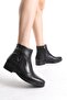Women's Black Buckle Pointed Toe Genuine Leather Boots