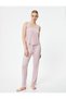 Flat Leg Pajama Bottom Textured Lace-up Waist Modal Mixed - 2