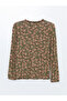 Patterned Long Sleeve - Tie-Up Collar Women's Blouse - 6