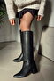 Private Heels Below Knee Pointed Toe Matte Leather Comfortable Women's Pull-On Boots - 2