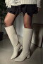 Private Heels Below Knee Pointed Toe Matte Leather Comfortable Women's Pull-On Boots