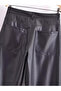 Women's Wide Leg Leather Black Pants - 4