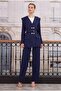 Double-breasted Blazer Jacket Pants Suit Navy Blue - 2