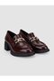 100% Genuine Leather Burgundy Patent Leather Buckle Women's Heeled Shoes - 2