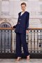 Double-breasted Blazer Jacket Pants Suit Navy Blue