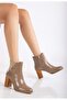 Women's Genuine Leather Elastic Heeled Boots - Mink Patent Leather - 2