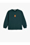 Lion Embroidered Crew Neck Long Sleeve Raised Cotton Sweatshirt
