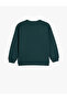 Lion Embroidered Crew Neck Long Sleeve Raised Cotton Sweatshirt - 2