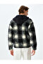 Plaid Patterned Hooded Zippered Plush Jacket - 4