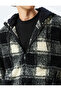 Plaid Patterned Hooded Zippered Plush Jacket - 5