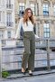 Lightweight Lycra Gabardine Canvas - Women's Loose Fitting Palazzo Pants with Pockets - Khaki