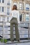 Lightweight Lycra Gabardine Canvas - Women's Loose Fitting Palazzo Pants with Pockets - Khaki - 5