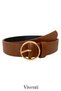 Women's Belt with Gold Round Buckle Standard Size Tan Belt Trouser Dress Belt