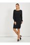 Button Detail Knit Sweater Knee Length Dress