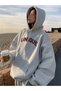 Women's Gray Unique Printed Hooded Hoodie Sweatshirt - 2