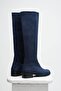 Parley Navy Blue Color Zipperless, Thin Faux Fur Lined Women's Boots - 7