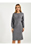 Flat Knit Belted Sweater Knee Length Dress - 2