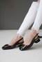 Women's Gold Square Buckle Short Heeled Shoes Siyon Black