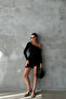 Women's Black One Sleeve Drawstring Mini Dress Nbdf081 - 2