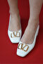 Women's V Buckle Short Heeled Shoes Valerio White - 7