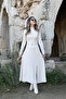 Beige Ribbed Belt Detail Front Slit Dress - 3