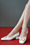 Women's V Buckle Short Heeled Shoes Valerio White - 2