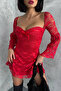 Women's Red Glop Detailed Lace Mini Dress Nbdf105 - 3