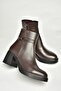 T 555451403   Brown Genuine Leather Thick Heeled Women's Boots - 8