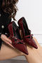 Women's Patent Leather Double Banded Buckle Detailed Closed Back Classic Heeled Shoes - 2