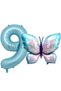 Pink Blue Butterfly and Blue Number Balloon 9 Years Old Balloon Set Butterfly Concept Birthday Foil Balloon Set - 2