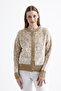 Women's Knitwear Cardigan - Snow Pattern, Metallic Button