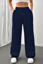 Navy Blue Seasonal Casual Wide Comfortable Loose-Legged Two-Thread Women's Sweatpants - 2