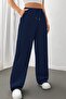 Navy Blue Seasonal Casual Wide Comfortable Loose-Legged Two-Thread Women's Sweatpants - 3
