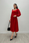 Crepe Fabric Sleeves Tulle Detailed Midi Dress - RED - 2